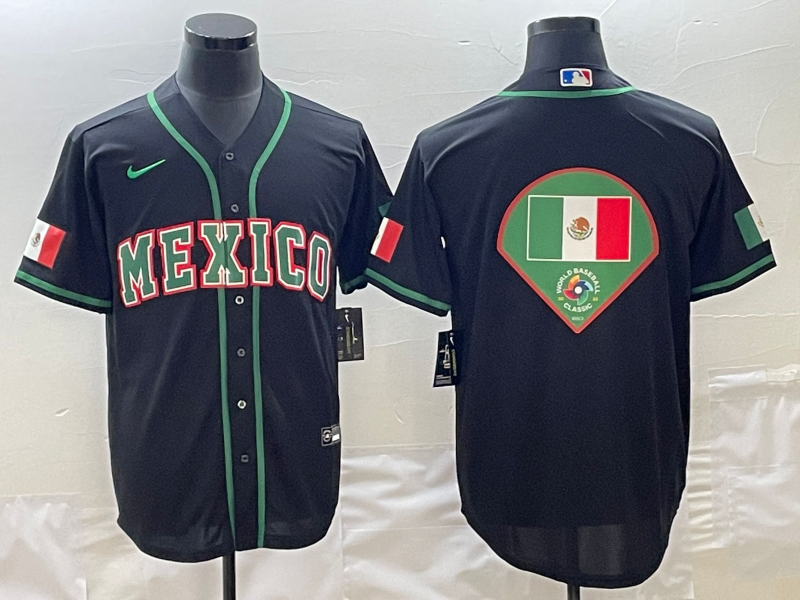 Men's Mexico Baseball 2023 Black World Baseball Big Logo Classic Stitched Jersey Men's Mexico Baseball 2023 Black World Baseball Big Logo Classic Stitched Jersey